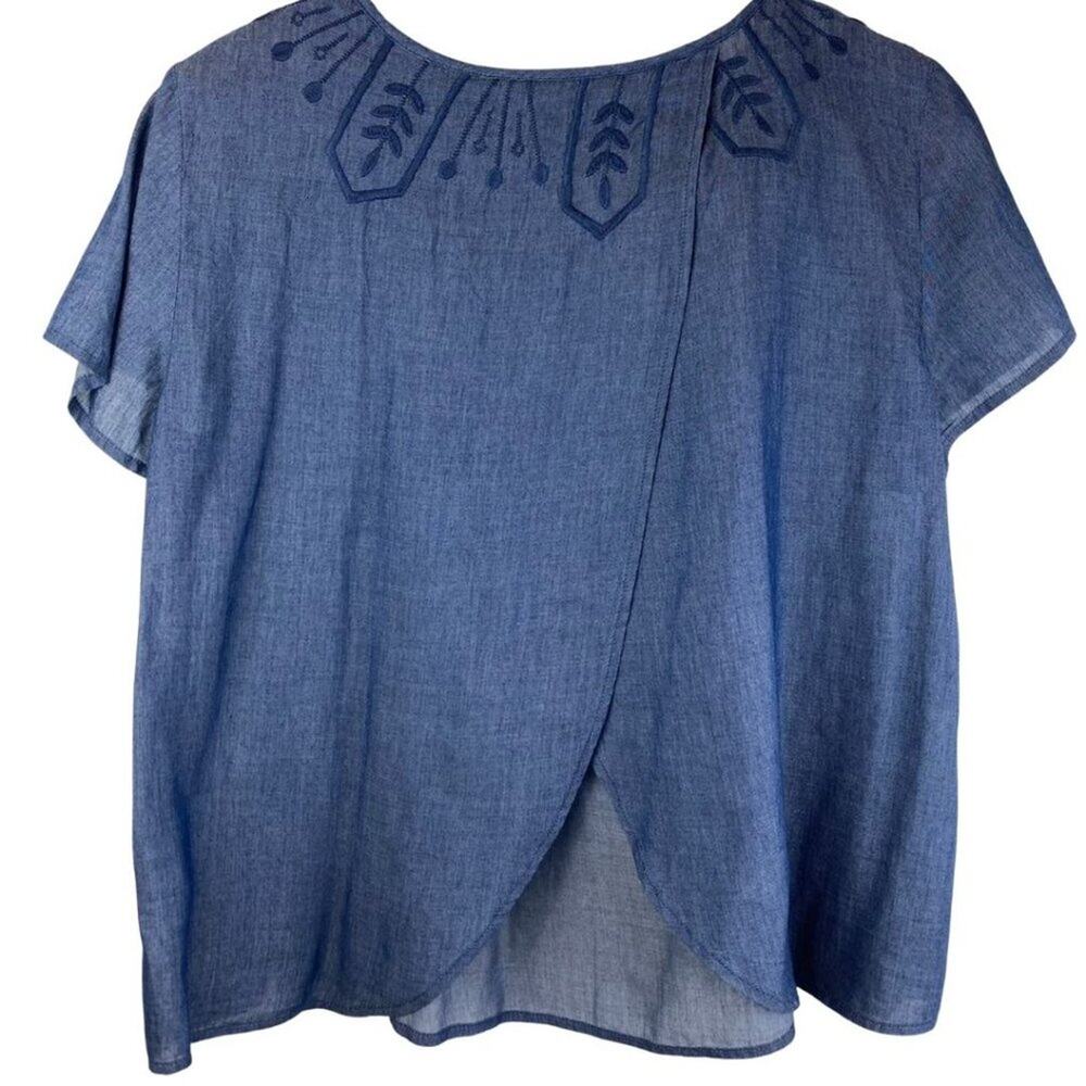 Gap Chambray Embroidered Blouse Blue Small - Picture 7 of 9